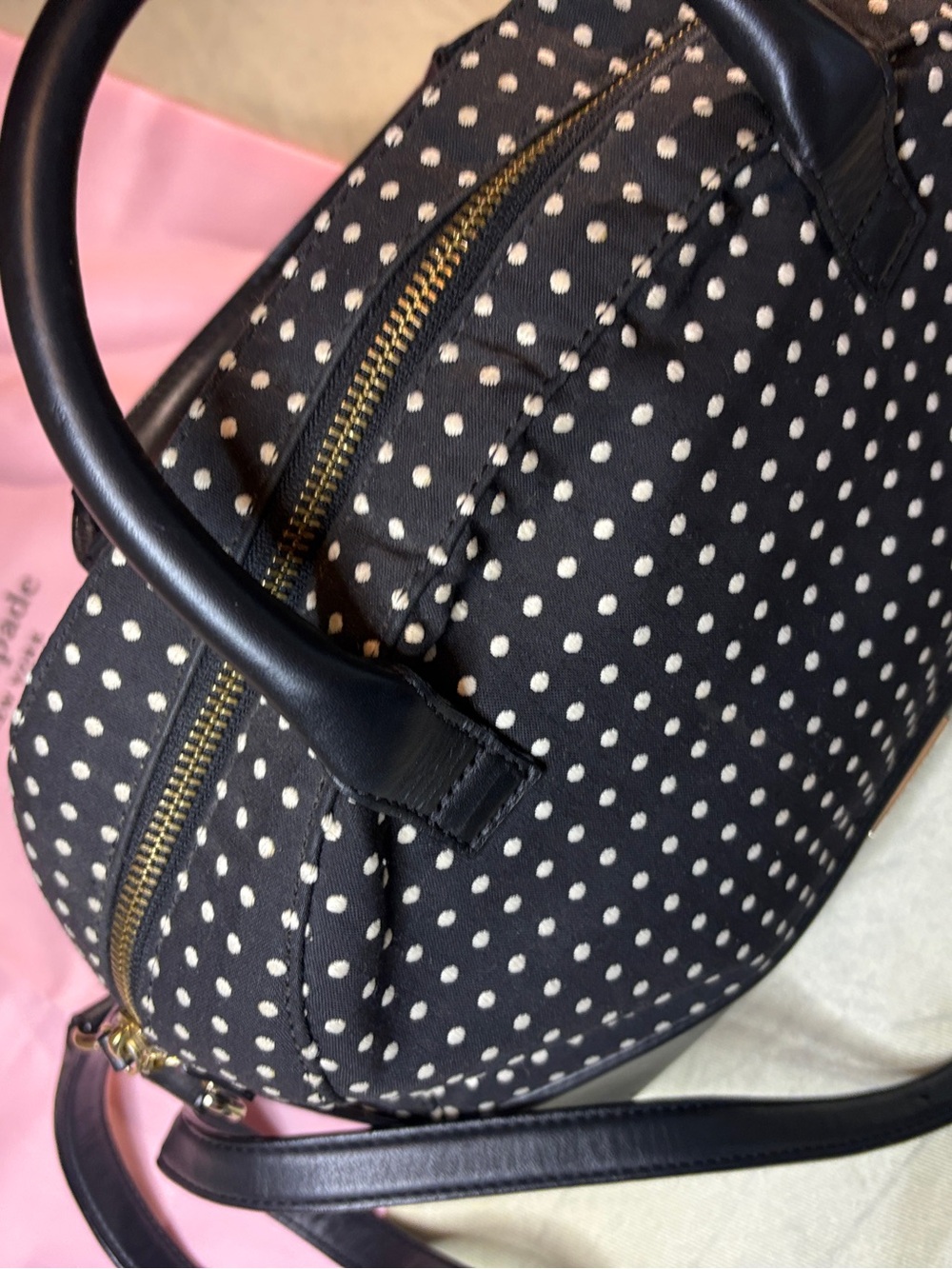 kate spade Black and White Polka Dot Dome Satchel. Strap,Dust-bag, Shopping Bag - Picture 4 of 13